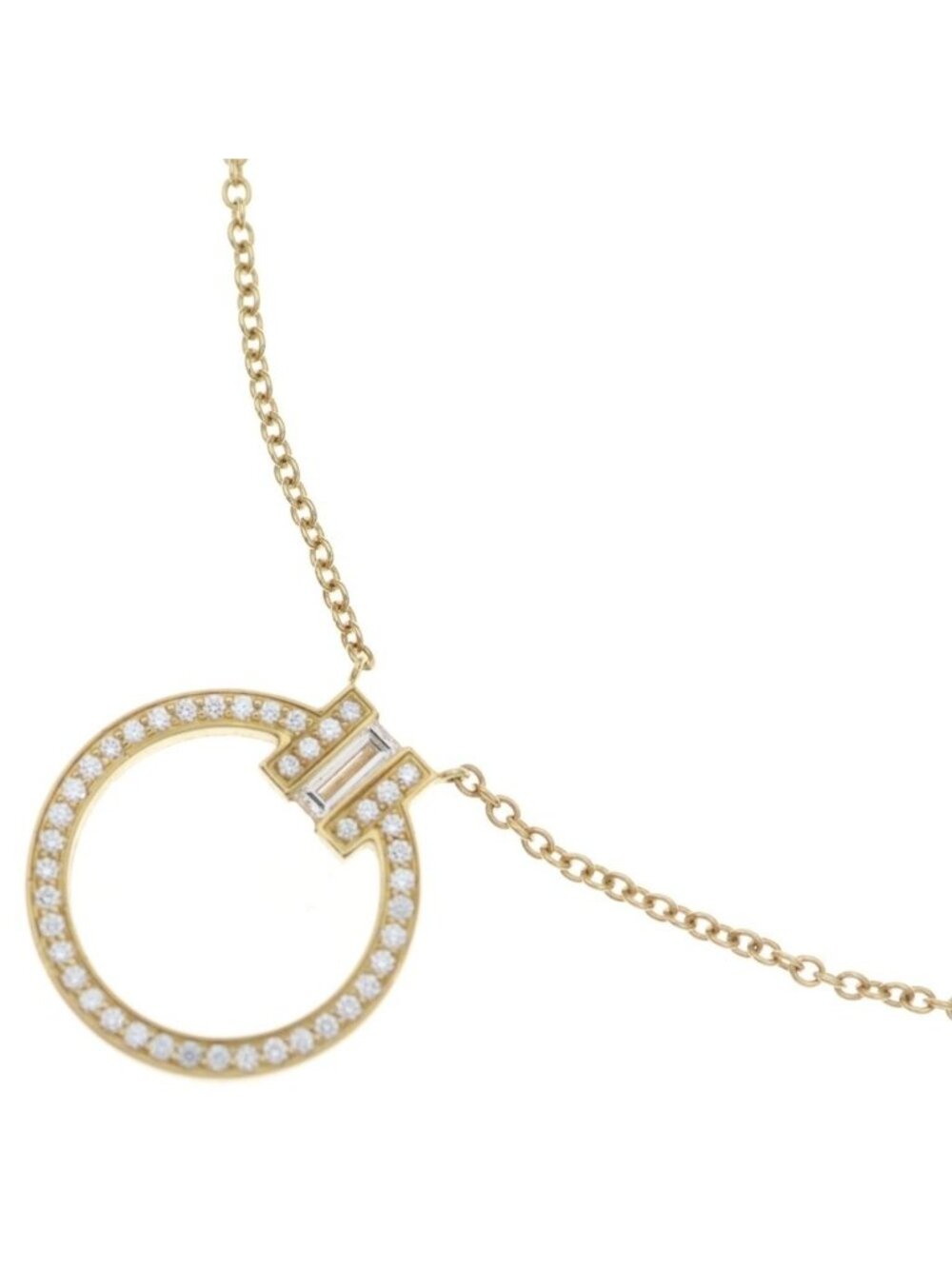 Tiffany & Co T Circle Diamond Necklace Yellow Gold